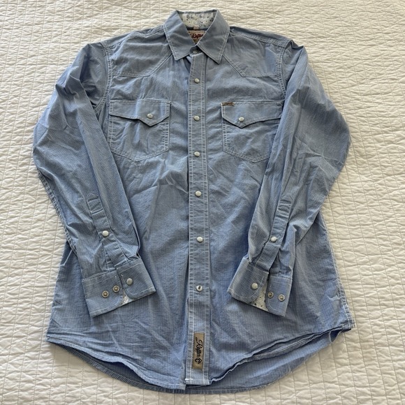 Rafter C Cowboy Collection Pro Flex 45 Mens SMALL White Blue Check Pearl Snap - Picture 4 of 9